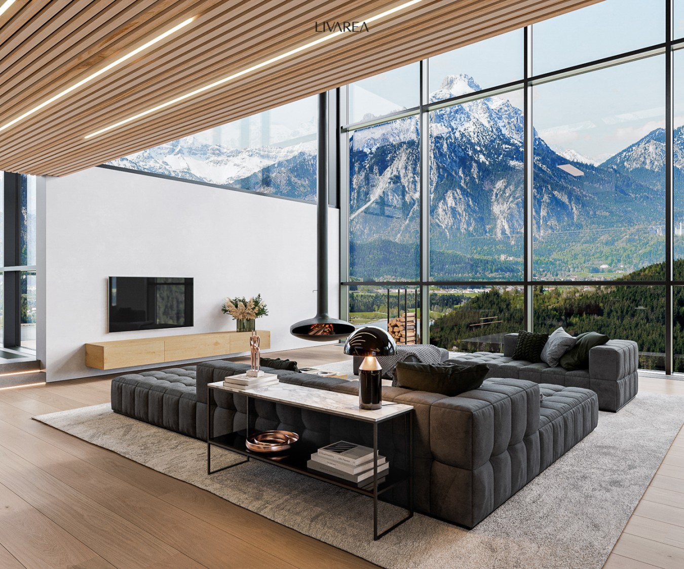 Moderne Luxusvilla mit Wohnzimmer Design: Mit Big Sofa